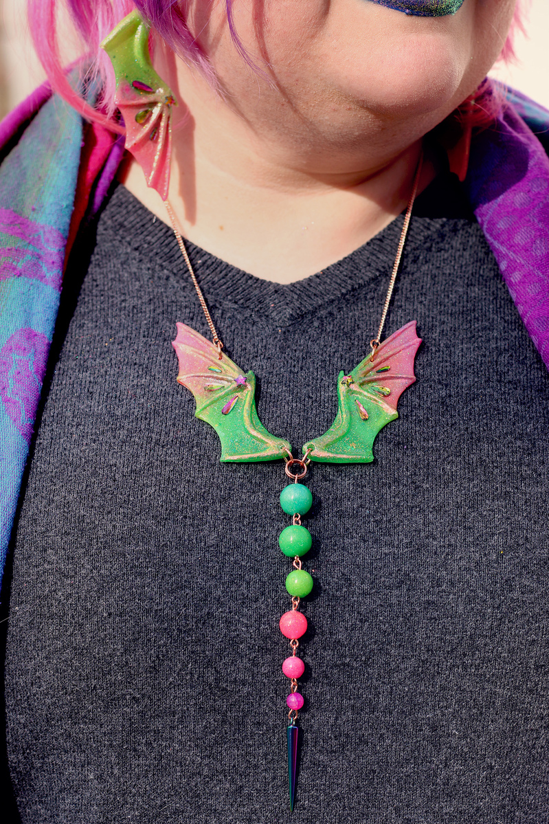Dragon Wing earrings and necklace
