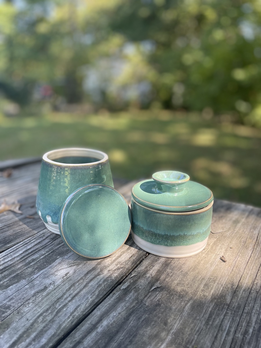 Butter bell and garlic jar 