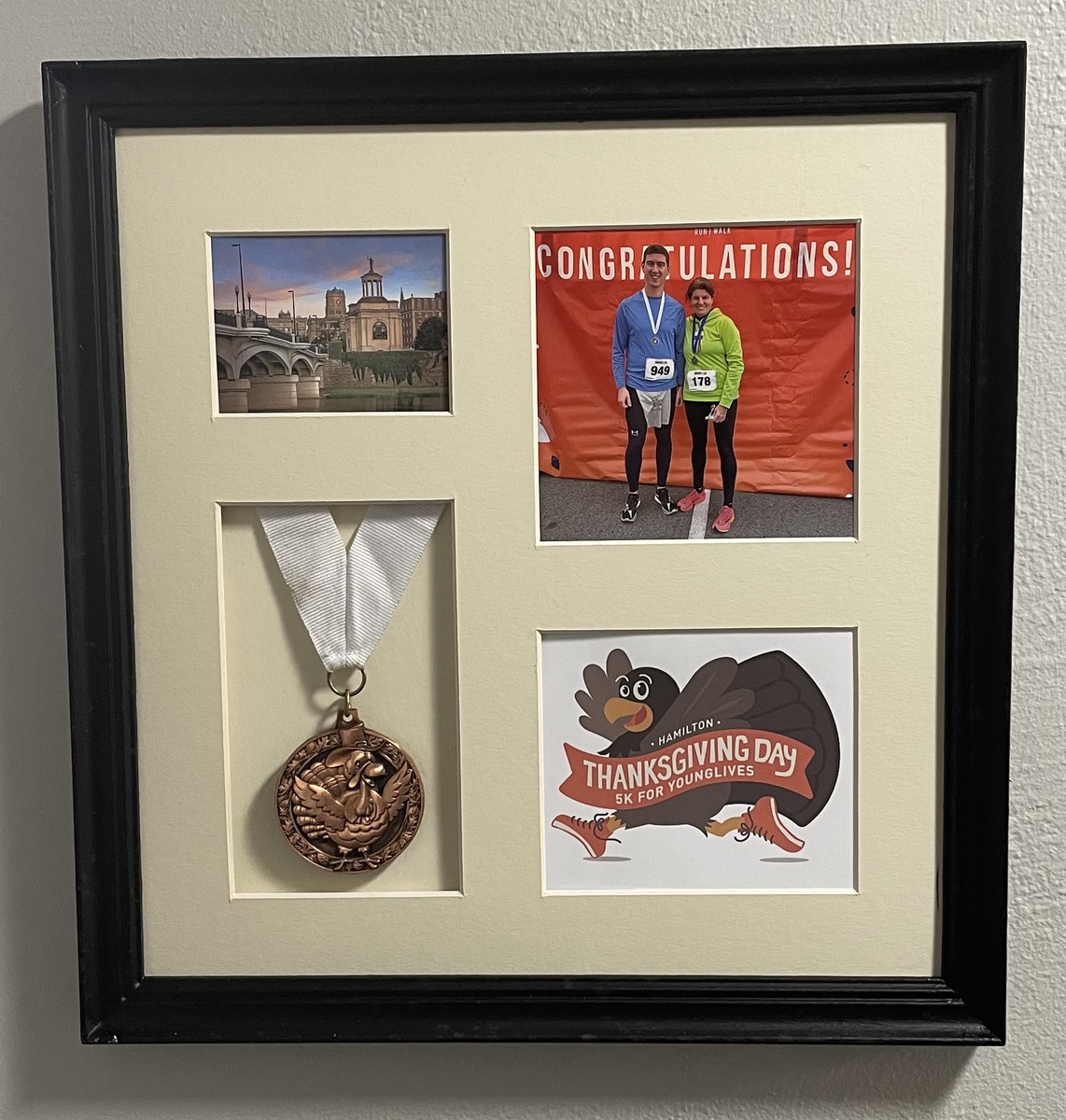 Framed race medals